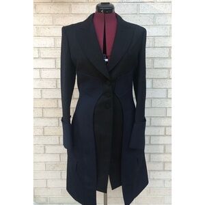 NWT Burberry Black Blue Colonial-style Wool Coat Unique Two-Tone Size 10